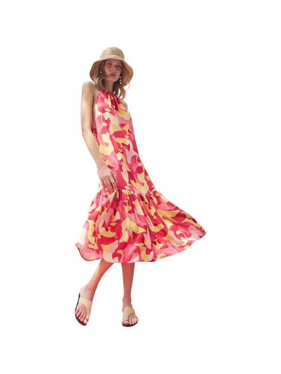 Ming Wang Dresses & Skirts - Ming Wang Women's NWT $270 Abstract Print Crepe De Chine Flounced Halter Dress M
